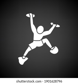 Alpinist Icon. White on Black Background. Vector Illustration.