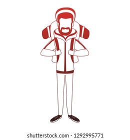 Alpinist man cartoon red lines