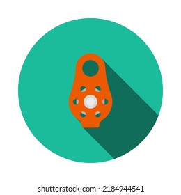 Alpinist Pulley Icon. Flat Circle Stencil Design With Long Shadow. Vector Illustration.