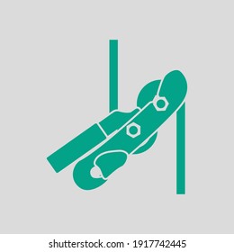 Alpinist Rope Ascender Icon. Green on Gray Background. Vector Illustration.