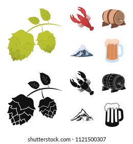 Alps, a barrel of beer, lobster, hops. Oktoberfest set collection icons in cartoon,black style vector symbol stock illustration web.