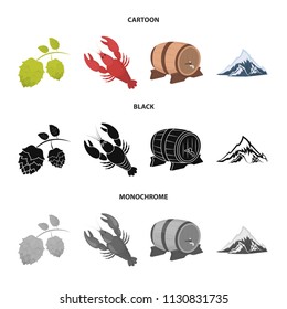 Alps, a barrel of beer, lobster, hops. Oktoberfest set collection icons in cartoon,black,monochrome style vector symbol stock illustration web.