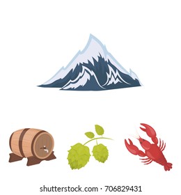 Alps, a barrel of beer, lobster, hops. Oktoberfest set collection icons in cartoon style vector symbol stock illustration web.