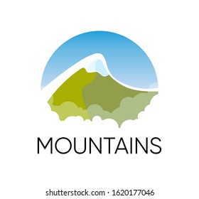 Alps Logo - Mountains in round vector emblem for Travel and Sport Club or Shop with equipment.