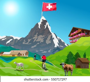 Alps Matterhorn Summer Mountain Welcome Card With Different Landmarks