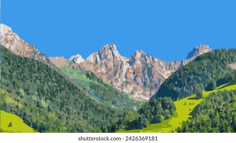 Alps mountain scenery vector illustration background 