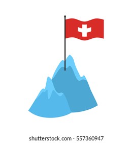 Alps Mountains icon. High cliffs and snow Swiss flag
