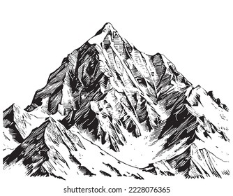 Alps mountains sketch hand drawn in engraving style Vector illustration.