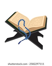 Al-qur'an and prayer beads clipart drawing illustration with white background