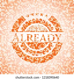 Already abstract emblem, orange mosaic background