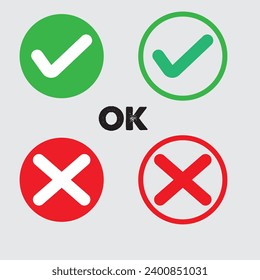 alright, no or Ok vector icon set. Check mark illustration sign collection. Yes and no symbol