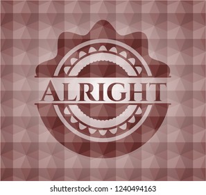 Alright red seamless emblem or badge with abstract geometric polygonal pattern background.