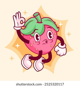 ALRIGHT STRAWBERRY FRUIT VINTAGE MASCOT CHARACTER AND ILLUSTRATION