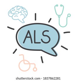 ALS (Amyotrophic Lateral Sclerosis) acronym and related icons-  vector illustration