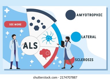 ALS - Amyotrophic Lateral Sclerosis acronym. medical concept background.  vector illustration concept with keywords and icons. lettering illustration with icons for web banner, flyer, landing page