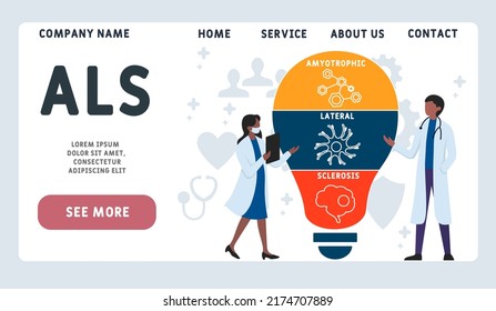 ALS - Amyotrophic Lateral Sclerosis acronym. medical concept background.  vector illustration concept with keywords and icons. lettering illustration with icons for web banner, flyer, landing page