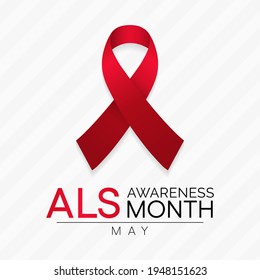 ALS (Amyotrophic lateral sclerosis) awareness month is observed each year in May. it is a group of rare neurological diseases that mainly involve the nerve cells. Vector illustration.