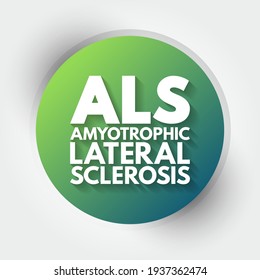 ALS Amyotrophic Lateral Sclerosis - progressive nervous system disease that affects nerve cells in the brain and spinal cord, acronym text concept background