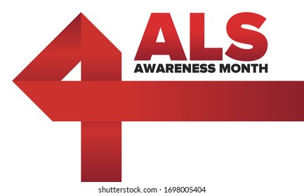 ALS Awareness Month. Amyotrophic lateral sclerosis. Annual campaign is held in May in United States. Control and protection. Prevention campaign. Medical health care concept. Vector illustration