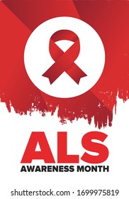 ALS Awareness Month. Amyotrophic lateral sclerosis. Annual campaign is held in May in United States. Control and protection. Prevention campaign. Medical health care concept. Vector illustration