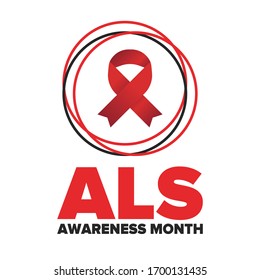 ALS Awareness Month. Amyotrophic lateral sclerosis. Annual campaign is held in May in United States. Control and protection. Prevention campaign. Medical health care concept. Vector illustration