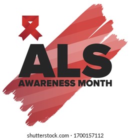 ALS Awareness Month. Amyotrophic lateral sclerosis. Annual campaign is held in May in United States. Control and protection. Prevention campaign. Medical health care concept. Vector illustration