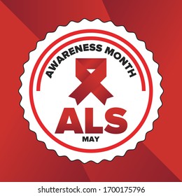 ALS Awareness Month. Amyotrophic lateral sclerosis. Annual campaign is held in May in United States. Control and protection. Prevention campaign. Medical health care concept. Vector illustration