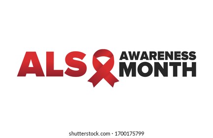 ALS Awareness Month. Amyotrophic lateral sclerosis. Annual campaign is held in May in United States. Control and protection. Prevention campaign. Medical health care concept. Vector illustration