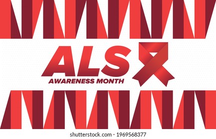 ALS Awareness Month. Amyotrophic lateral sclerosis. Annual campaign is held in May in United States. Control and protection. Prevention campaign. Medical health care concept. Vector illustration