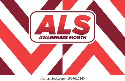ALS Awareness Month. Amyotrophic lateral sclerosis. Annual campaign is held in May in United States. Control and protection. Prevention campaign. Medical health care concept. Vector illustration