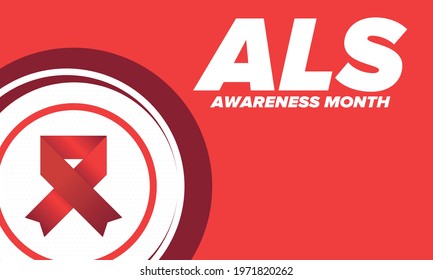 ALS Awareness Month. Amyotrophic lateral sclerosis. Annual campaign is held in May in United States. Control and protection. Prevention campaign. Medical health care concept. Vector illustration