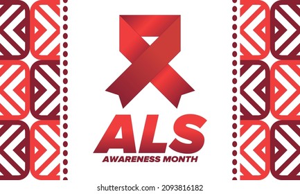 ALS Awareness Month. Amyotrophic lateral sclerosis. Annual campaign is held in May in United States. Control and protection. Prevention campaign. Medical health care concept. Vector illustration