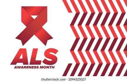 ALS Awareness Month. Amyotrophic lateral sclerosis. Annual campaign is held in May in United States. Control and protection. Prevention campaign. Medical health care concept. Vector illustration