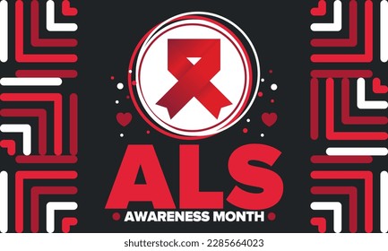 ALS Awareness Month. Amyotrophic lateral sclerosis. Annual campaign is held in May in United States. Control and protection. Prevention campaign. Medical health care concept. Vector illustration
