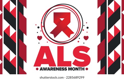 ALS Awareness Month. Amyotrophic lateral sclerosis. Annual campaign is held in May in United States. Control and protection. Prevention campaign. Medical health care concept. Vector illustration