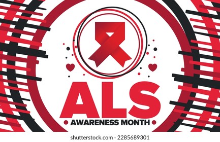 ALS Awareness Month. Amyotrophic lateral sclerosis. Annual campaign is held in May in United States. Control and protection. Prevention campaign. Medical health care concept. Vector illustration