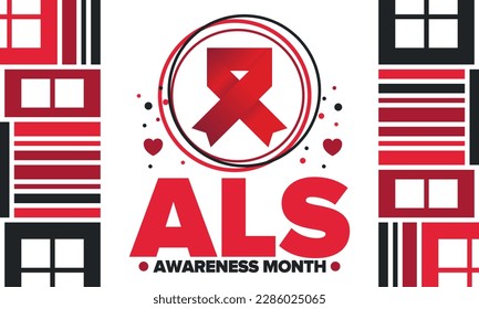 ALS Awareness Month. Amyotrophic lateral sclerosis. Annual campaign is held in May in United States. Control and protection. Prevention campaign. Medical health care concept. Vector illustration