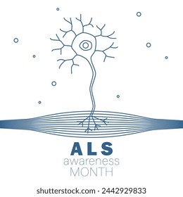 ALS Awareness Month. Amyotrophic lateral sclerosis, Lou Gehrig’s Disease. Muscle and neuron vector illustration