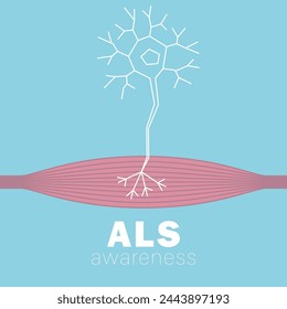 ALS Awareness Month. Amyotrophic lateral sclerosis, Lou Gehrig’s Disease. Muscle and neuron vector illustration