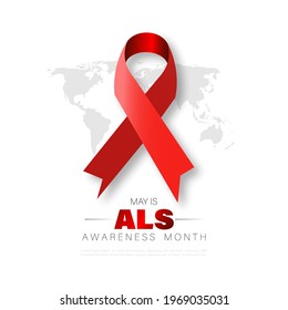 ALS awareness month with ribbon and text vector illustration.