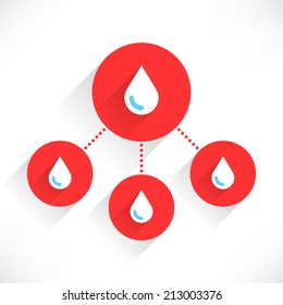 ALS Ice Bucket Challenge concept in flat style. White water drop on red circle icon with long shadow on white background. Vector illustration graphic design element save in 8 eps.