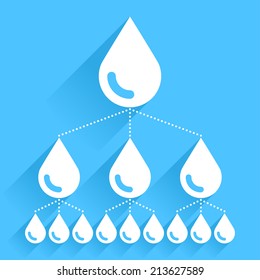 ALS Ice Bucket Challenge concept in flat style. White water drop icon with long shadow on blue background. Vector illustration graphic design element save in 8 eps