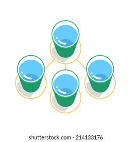 ALS Ice Bucket Challenge concept in flat style. Green bucket with blue water on yellow circle icon with long shadow on white background. Vector illustration graphic design element save in 8 eps