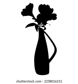 Alstroemeria in vase black silhouette. Peruvian lily tropical flower, vector illustration isolated on white background.