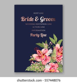 Alstroemeria Wedding Invitation tropical floral printable template. Bridal Shower bouquet privet berries, vector flower, illustration in vintage watercolor style