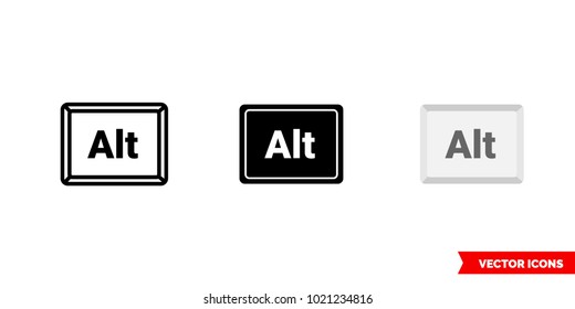 Alt button icon of 3 types: color, black and white, outline. Isolated vector sign symbol.