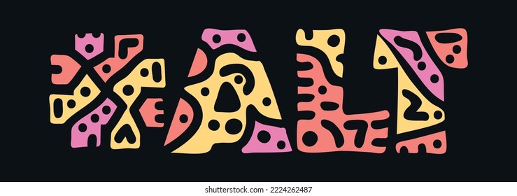 ALT Hashtag. Doodle isolate text. Colored curves decorative doodle letters. Trendy popular Hashtag #ALT for print, booklet, banner, flyer. Stock vector.