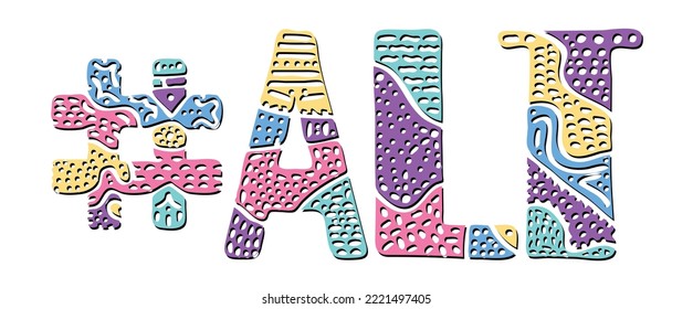 ALT Hashtag. Multicolored bright isolate curves doodle letters with ornament. Popular Hashtag #ALT for social network, web resources, mobile apps, typography.