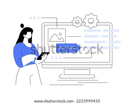 Alt tag optimization abstract concept vector illustration. Website optimization service, alt tag, page navigation, UI element design, menu bar, SEO image description, web search abstract metaphor.