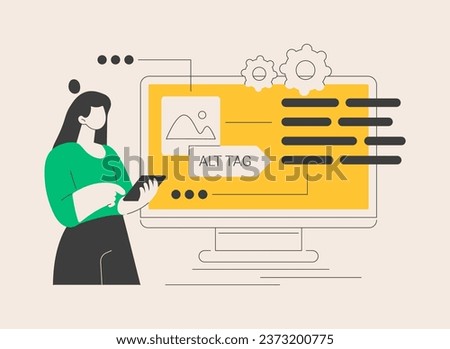 Alt tag optimization abstract concept vector illustration. Website optimization service, alt tag, page navigation, UI element design, menu bar, SEO image description, web search abstract metaphor.